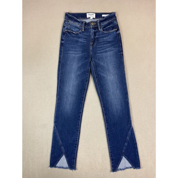 Frame Denim Jeans Womens 23 Blue Le High Straight Asymmetric Hem Stretch - Picture 1 of 12